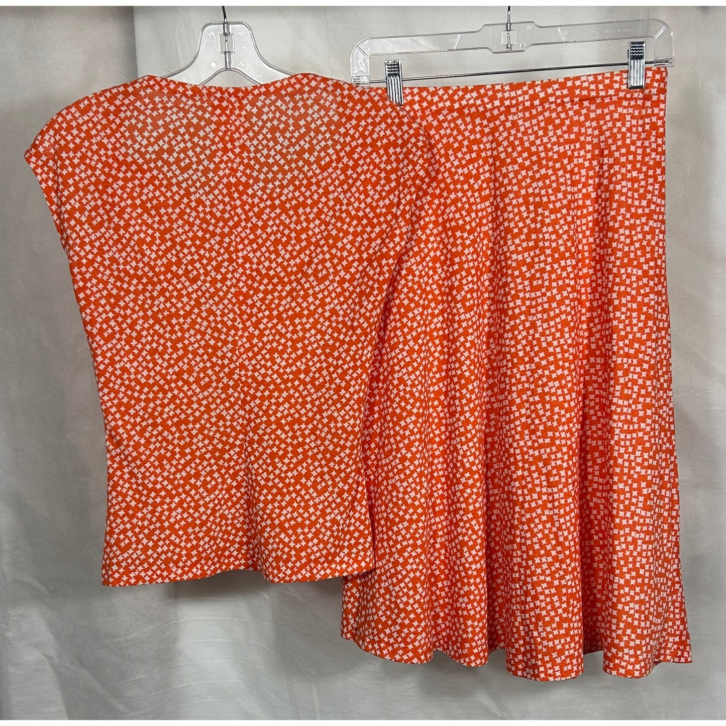 Handmade Orange White Geo Print Top & Skirt Set – Sleeveless, Flowy | Small