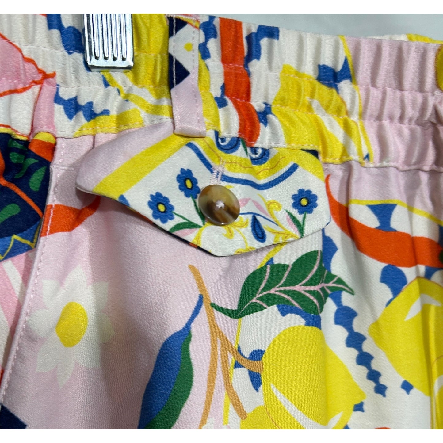 Maeve Anthropologie Pink Citrus Tile Print Wide Leg Pants - Size M