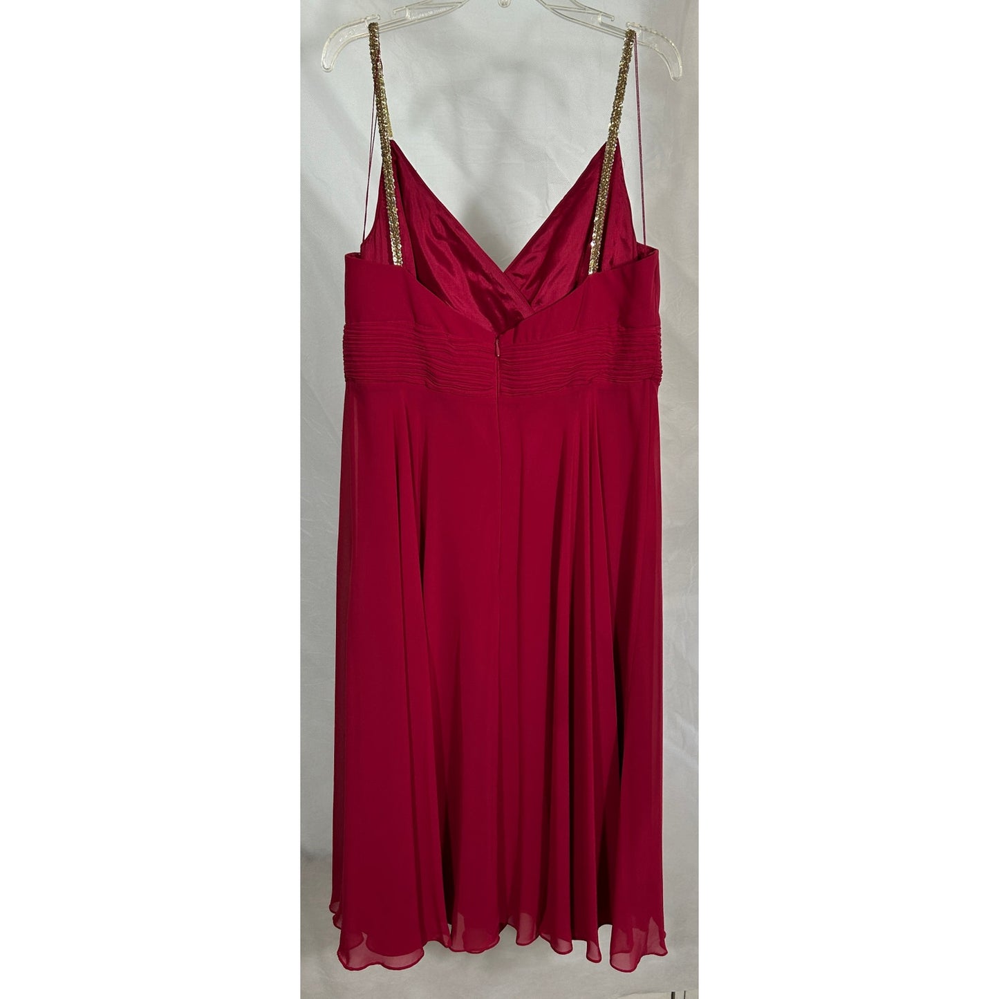 Donna Morgan Red Cocktail Dress with Beaded Straps, Size 16