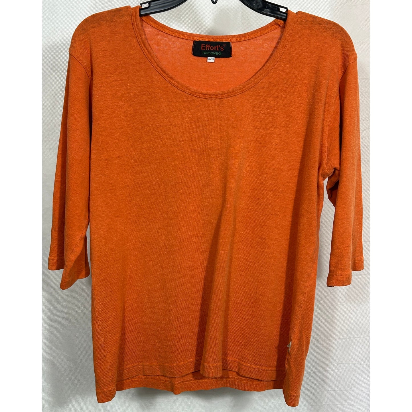 Effort's Hempwear Orange 3/4 Sleeve Hemp Cotton Top XL
