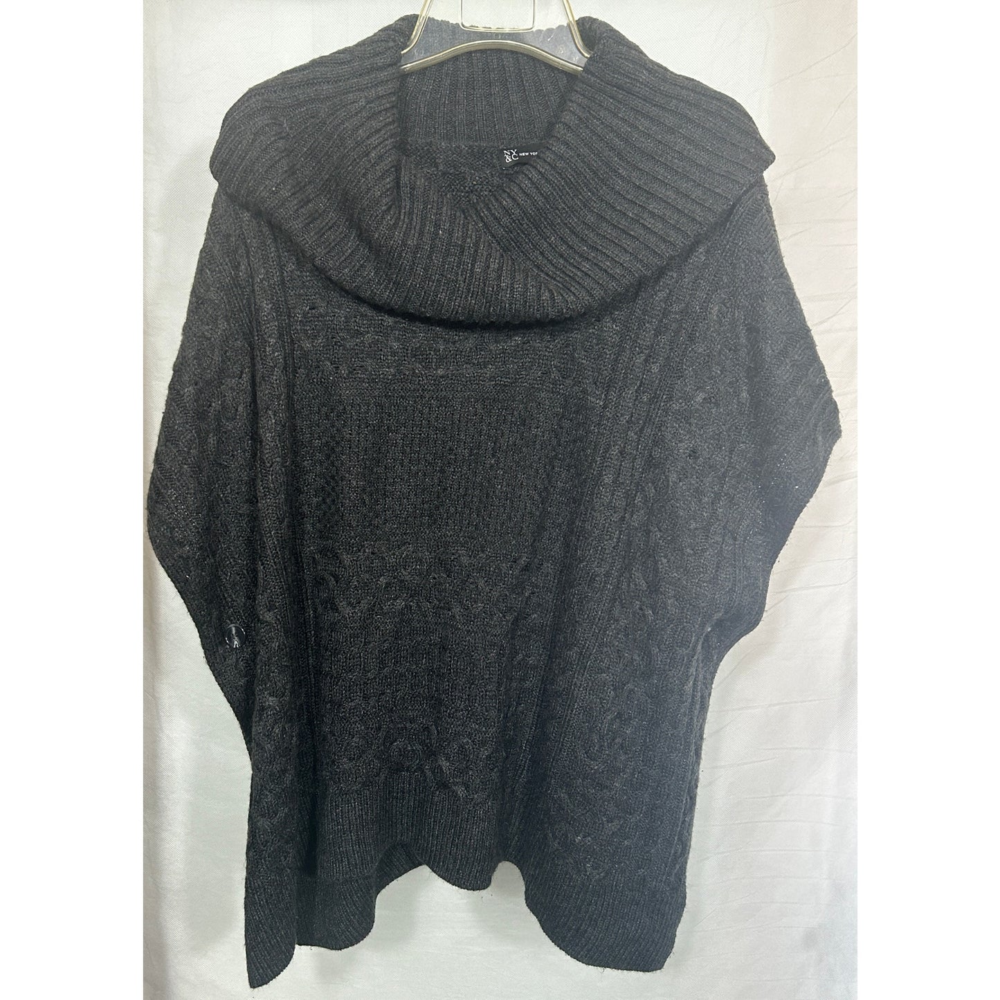 New York & Company Dark Gray Cable Knit Poncho Sweater XS/S Cowl Neck Acrylic