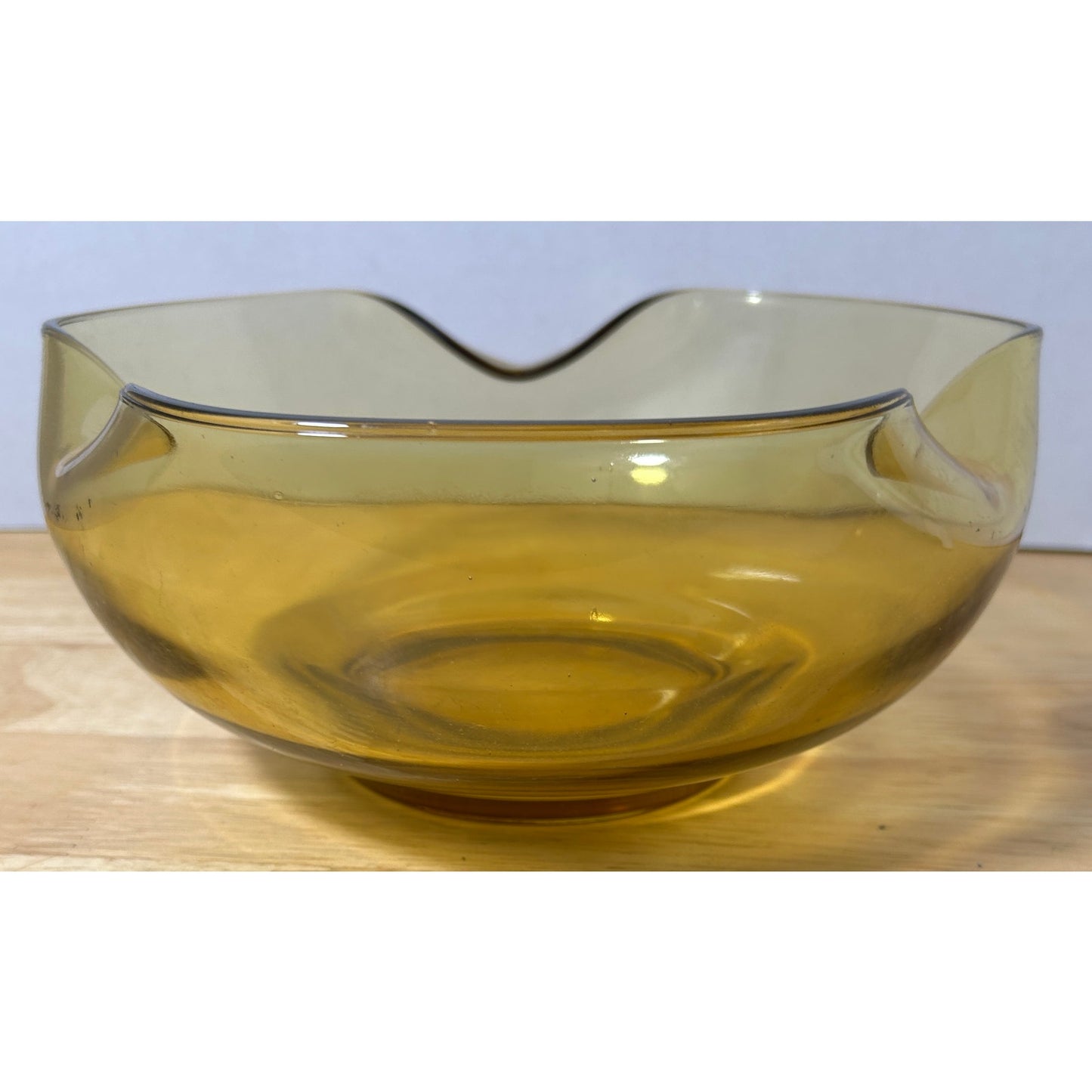 Anchor Hocking Amber Glass Chip Bowl 9" Wavy Edge Mid-Century Modern
