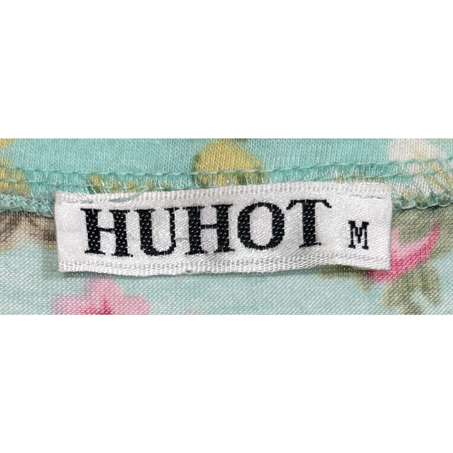 HUHOT Aqua Floral Skater Dress M Fit & Flare Short Sleeve Stretchy Casual