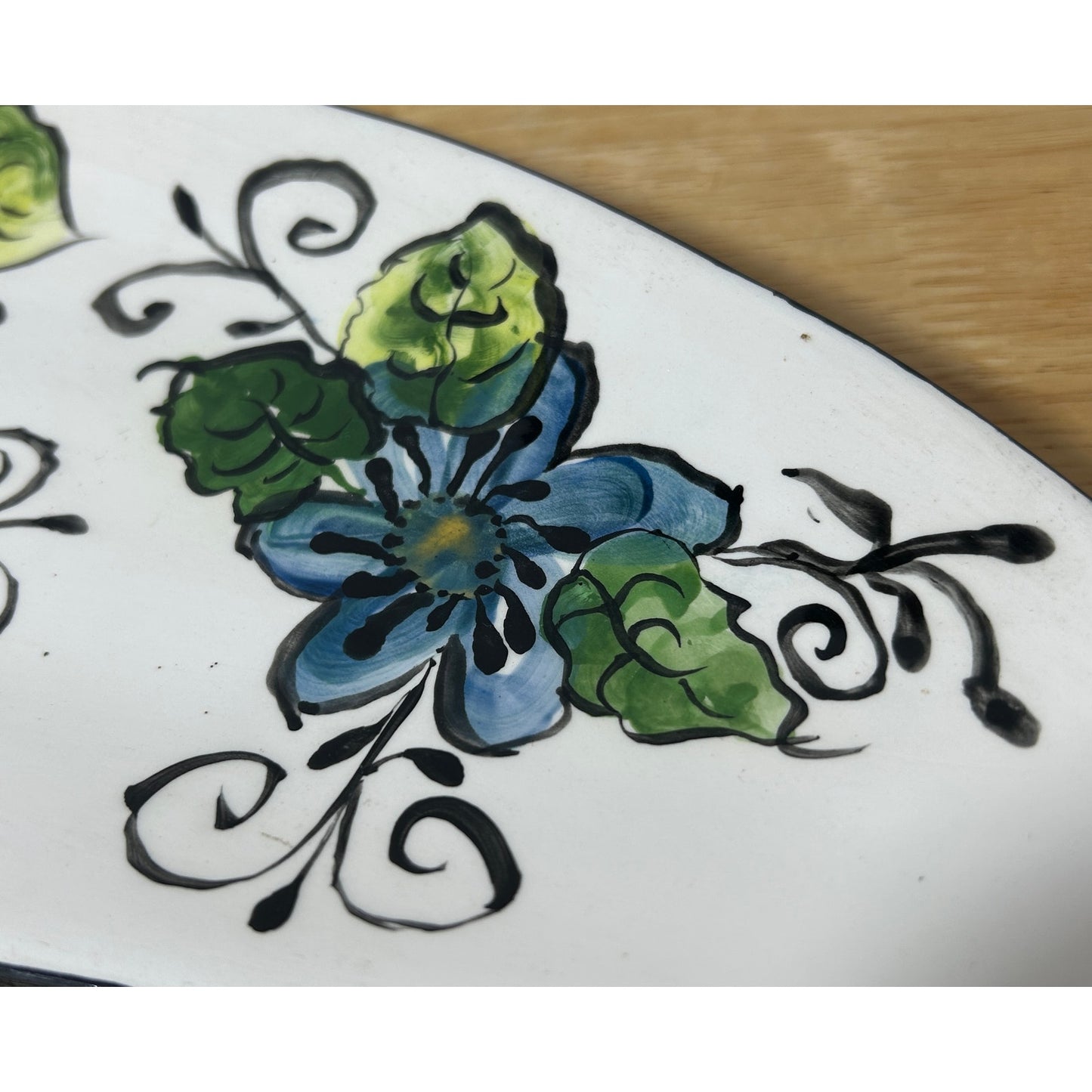 Hand-Painted Mid-Century Modern Ceramic Wall Pocket NB 1973 Blue Floral