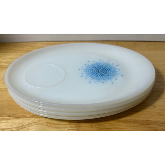 Fire King Milk Glass Blue Mosaic Snack Plates Set of 4 Anchor Hocking USA