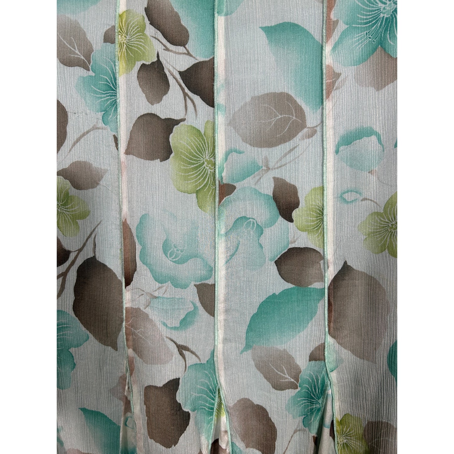 Nine West 100% Silk Floral Midi Skirt Size 14 Aqua Green Brown Pleated