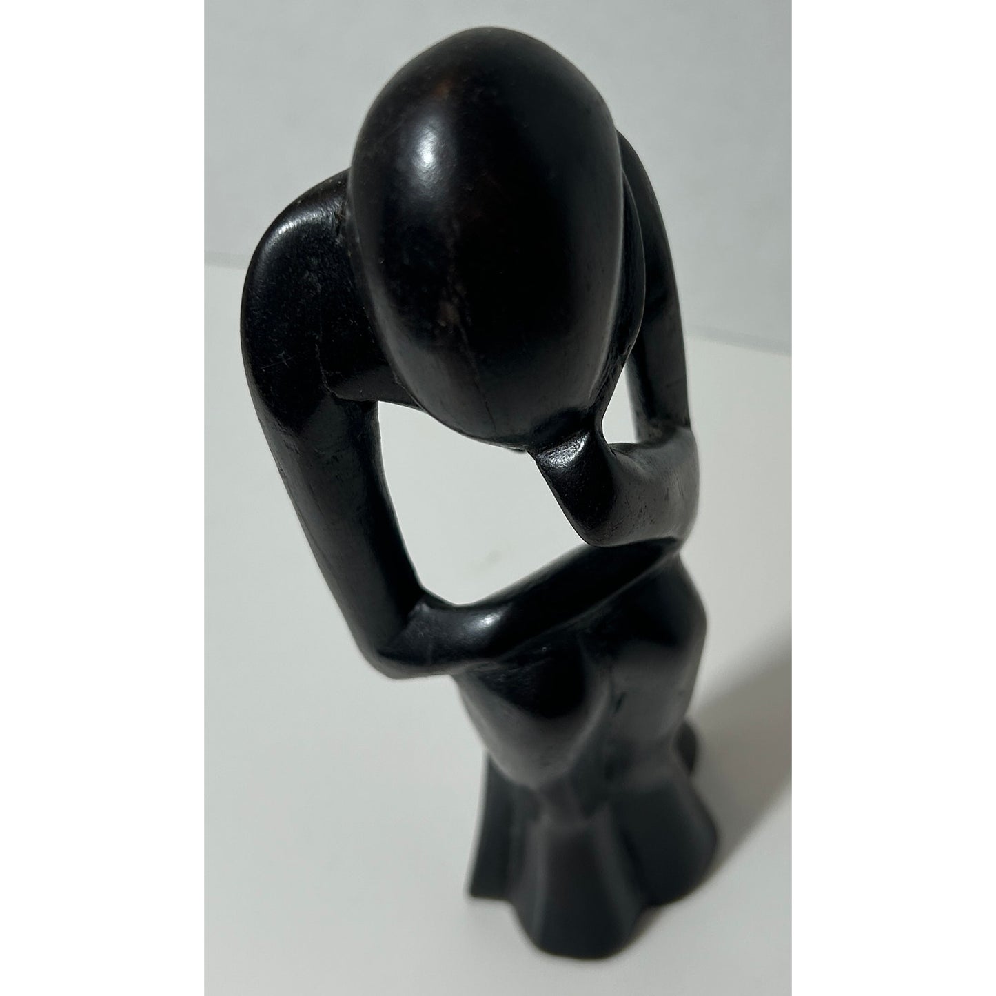 Hand‑Carved Wood “Thinking Man” Sculpture Abstract Figurine 9.75″