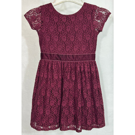 Carter’s Girls Burgundy Lace Dress Size 7 Velvet Waistband Holiday Party
