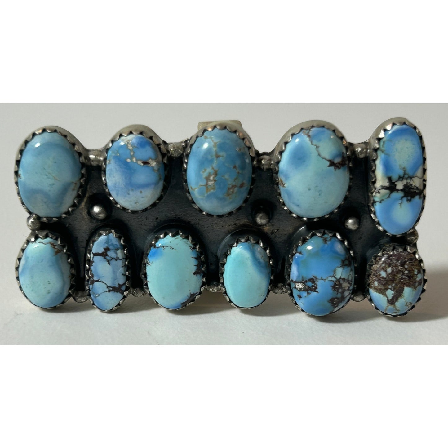 Sterling Silver 11‑Stone Turquoise Cluster Statement Ring 2" Wide - NWT