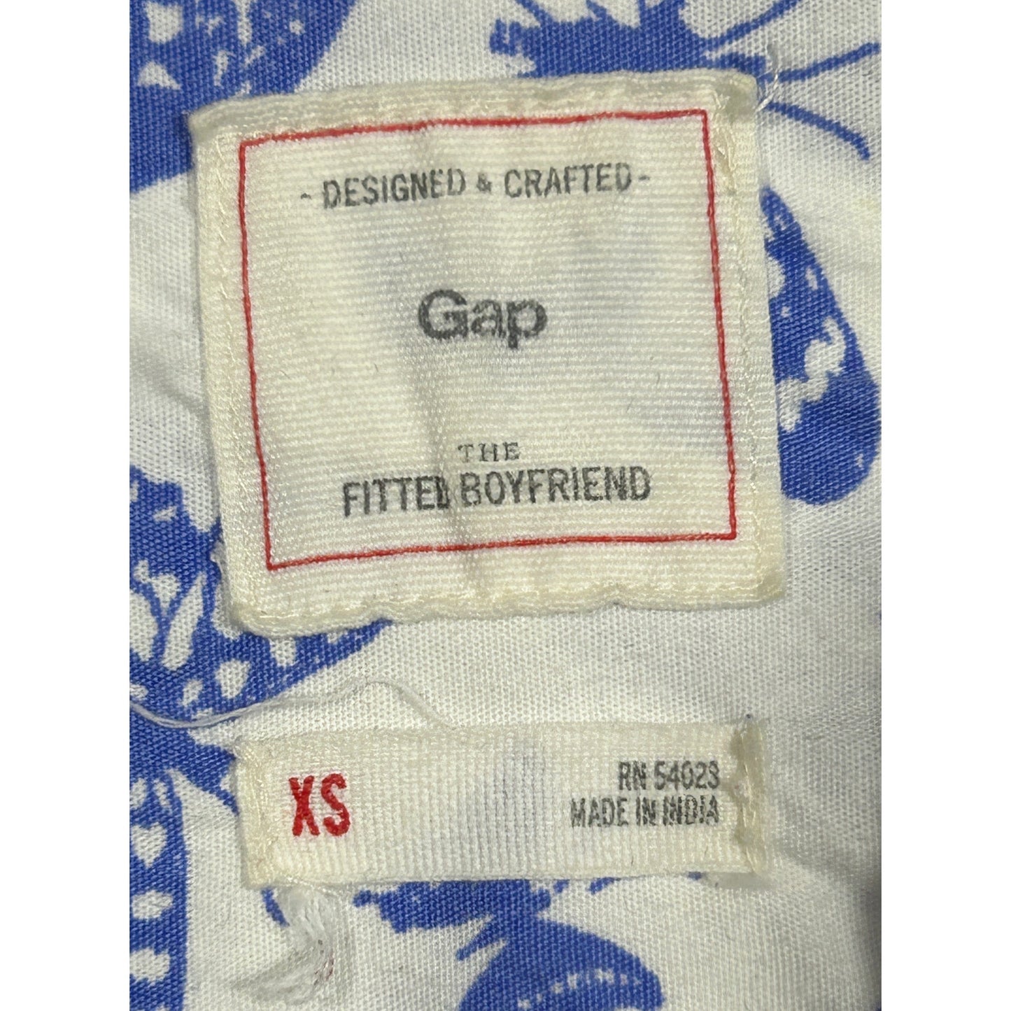 Gap Fitted Boyfriend Shirt XS Blue Butterfly Print 100% Cotton