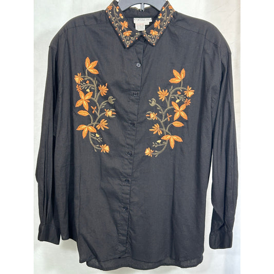 Vintage Together Black Embroidered Button Down Shirt 2X Floral Western