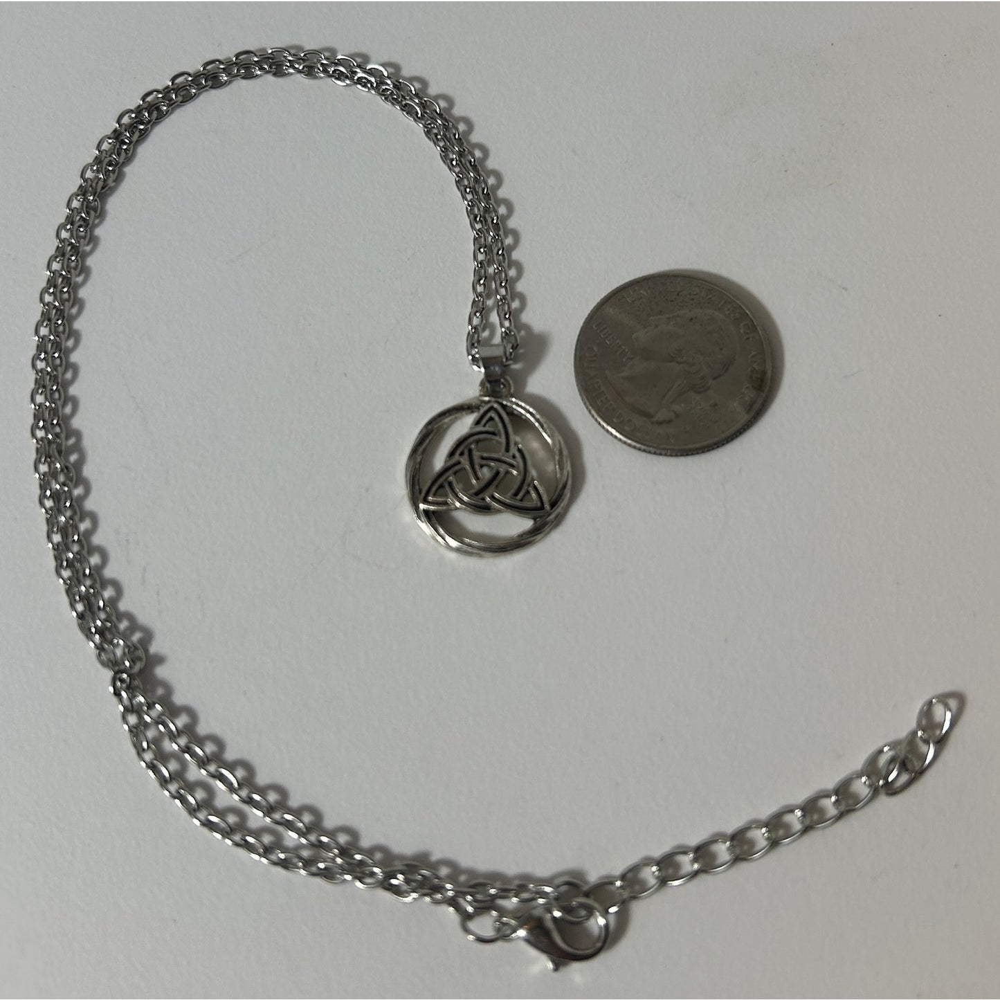 Silver Celtic Trinity Knot Necklace with Braided Circle Pendant, 20"