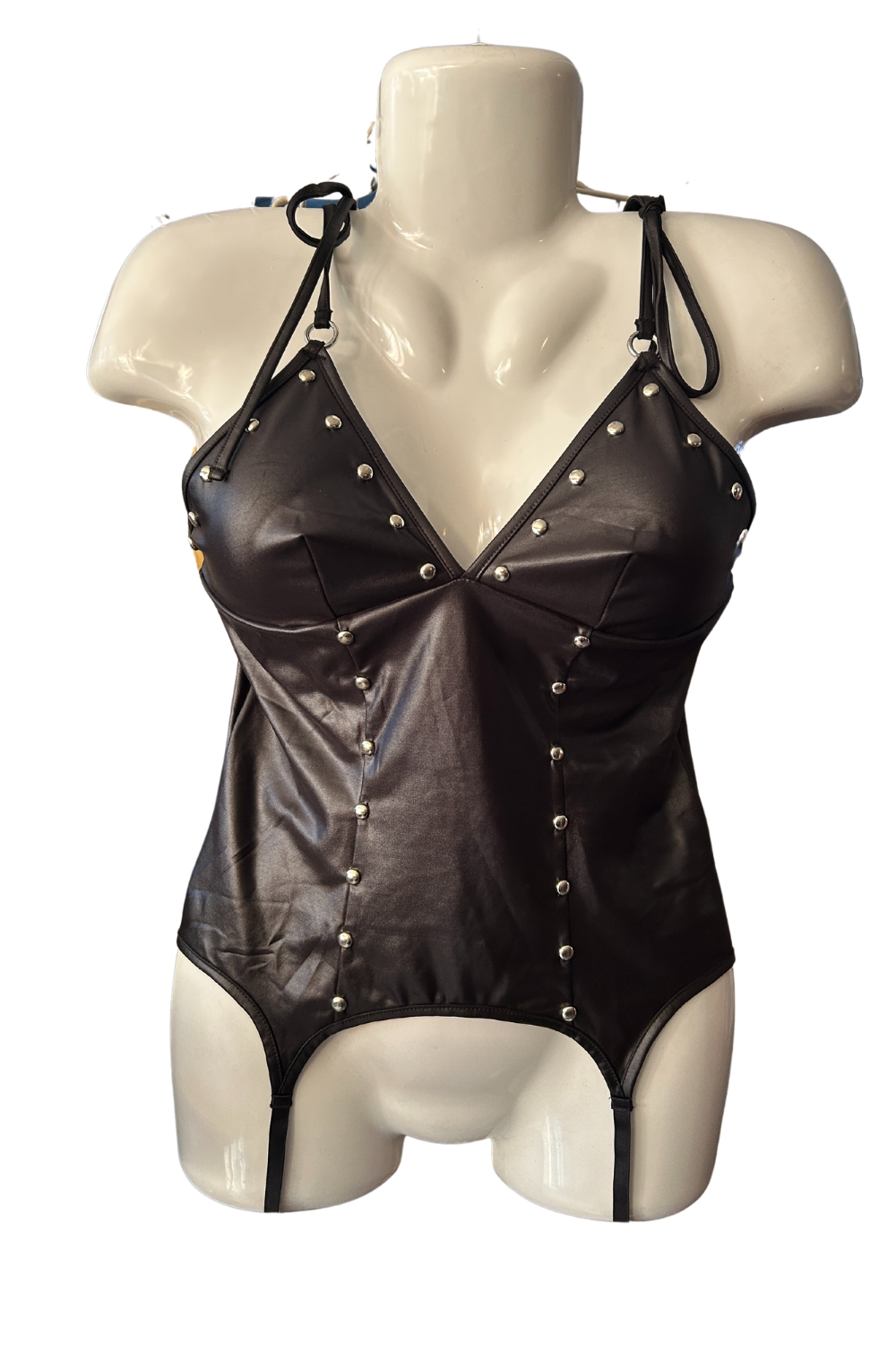 Vintage Black Faux Leather Studded Bustier Top