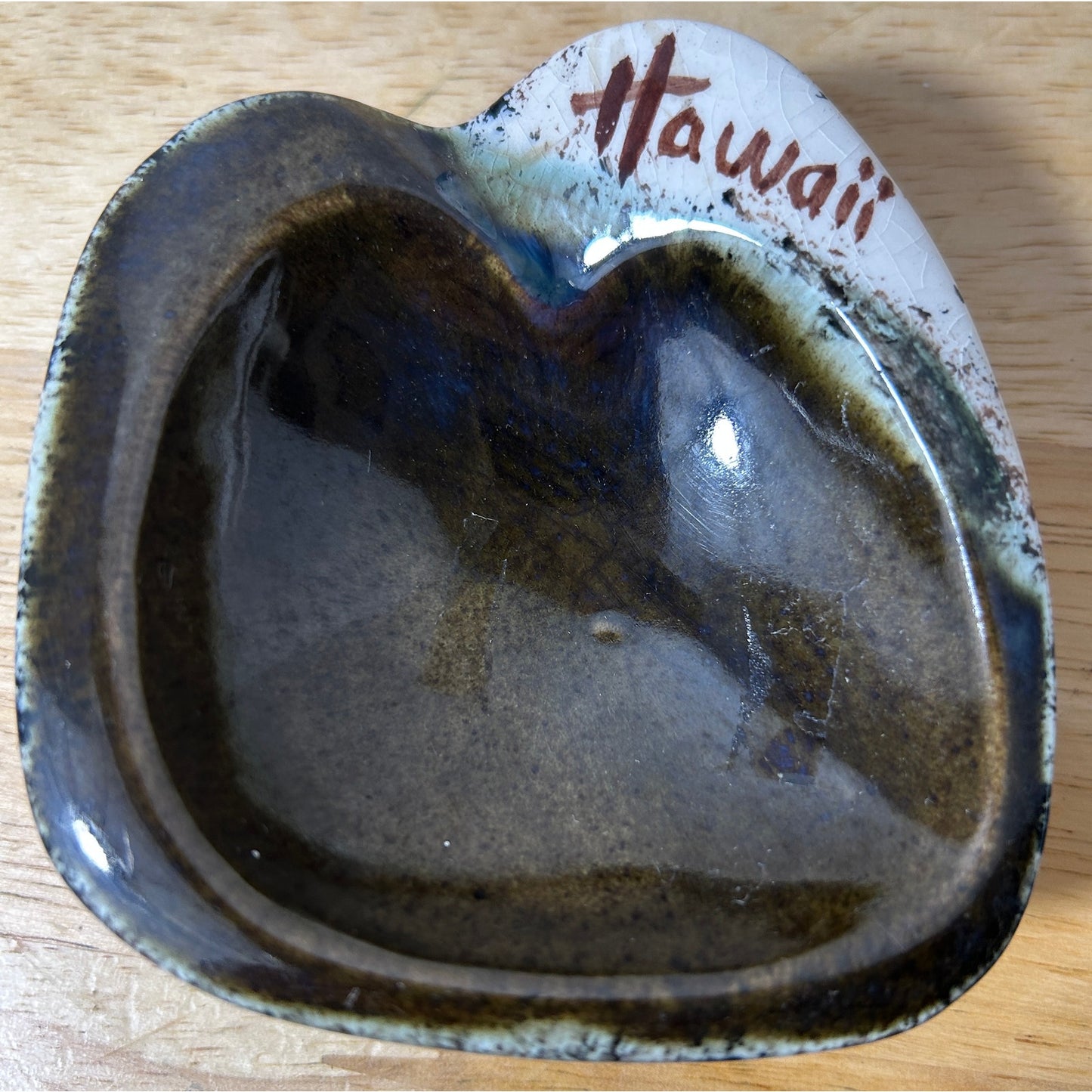 Kay Good Hawaii Signed Pottery Heart Dish Abstract Mid-Century Modern