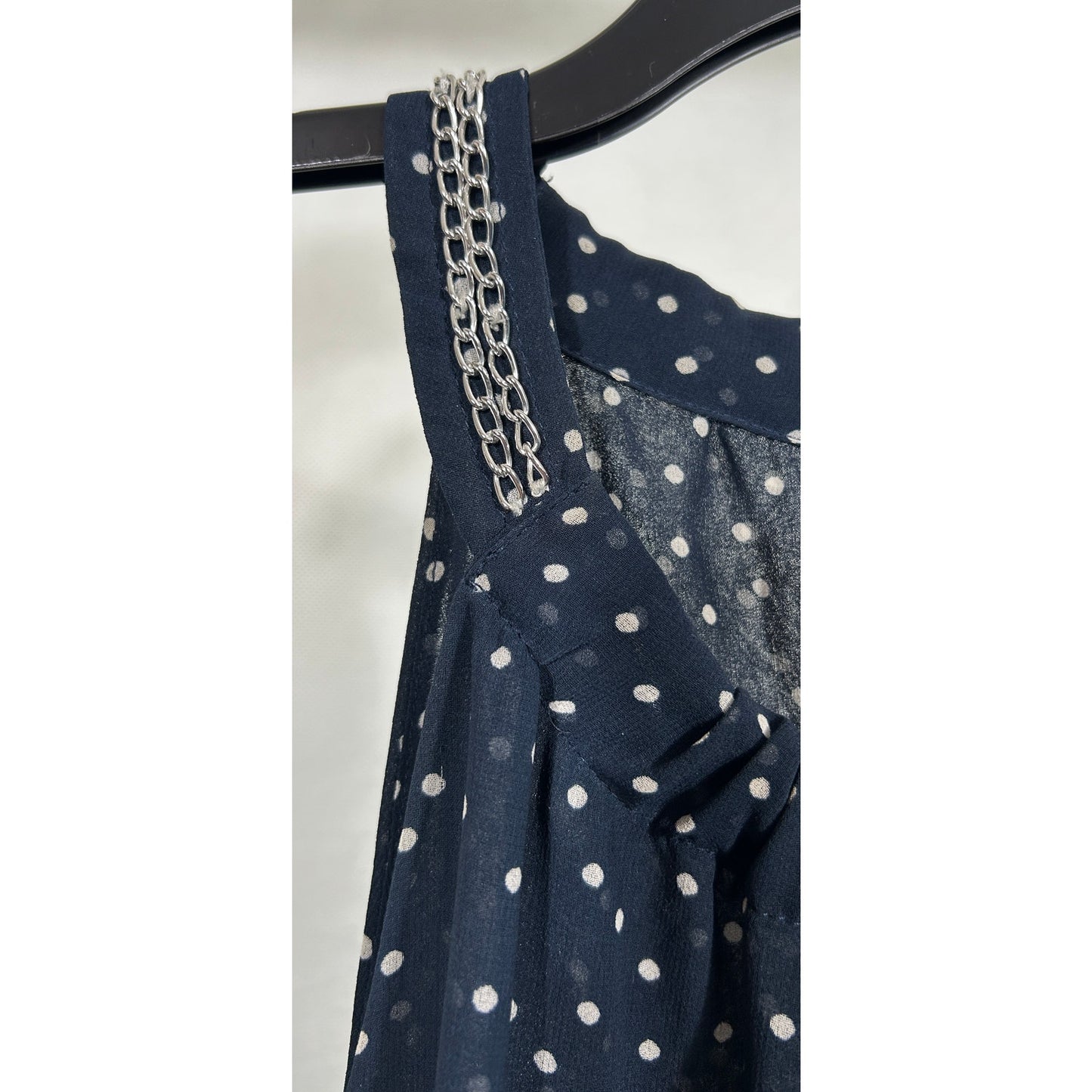 Calvin Klein Navy Polka Dot Chain Detail Sleeveless Blouse Size L