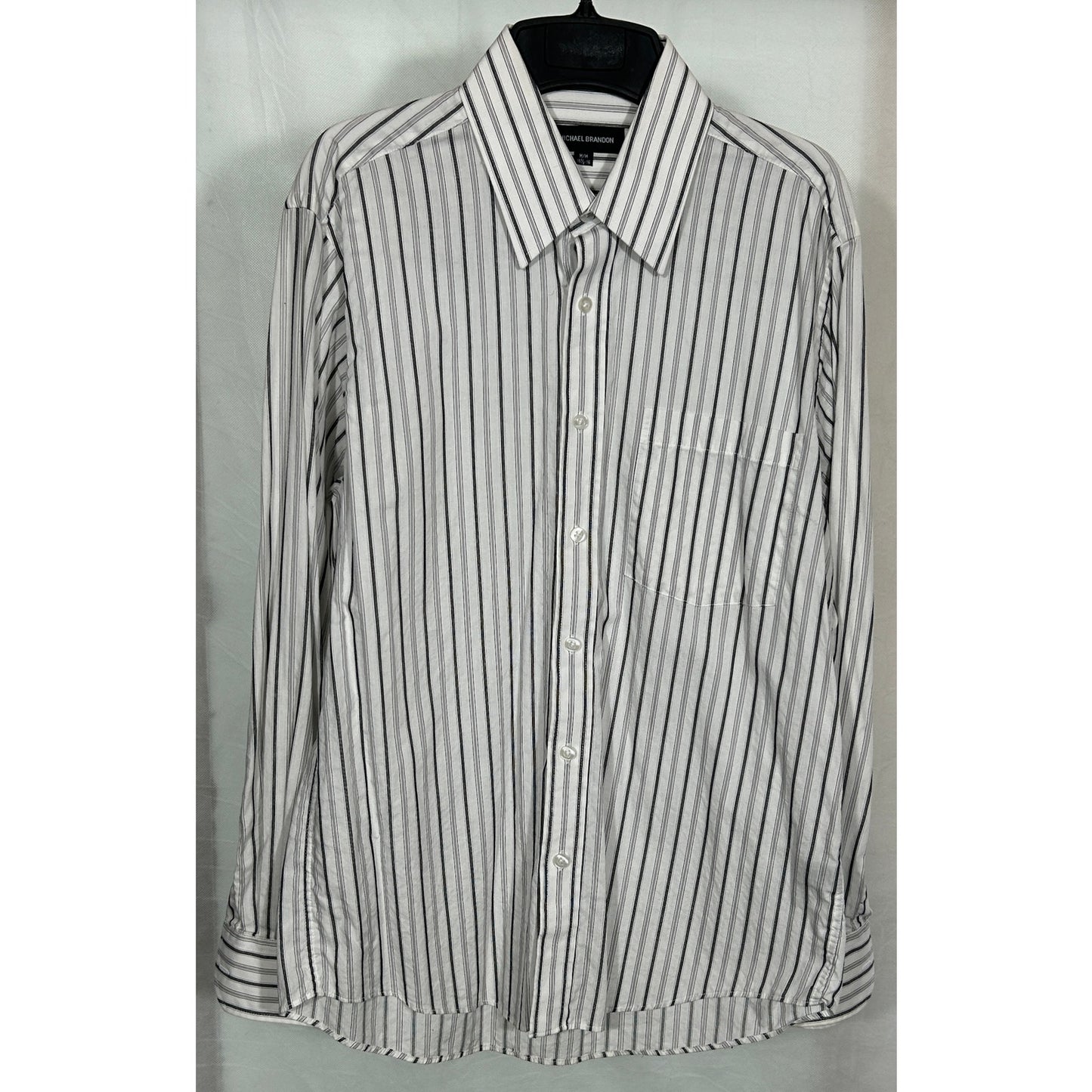 Michael Brandon Medium Dress Shirt White Black Stripe Button Up 15.5-16