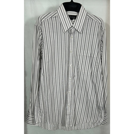 Michael Brandon Medium Dress Shirt White Black Stripe Button Up 15.5-16