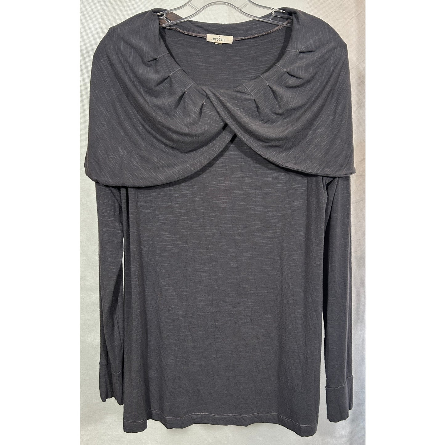 ecoSkin Hemp Spandex Long Sleeve Tunic Top Gray Drape Neck Size L USA
