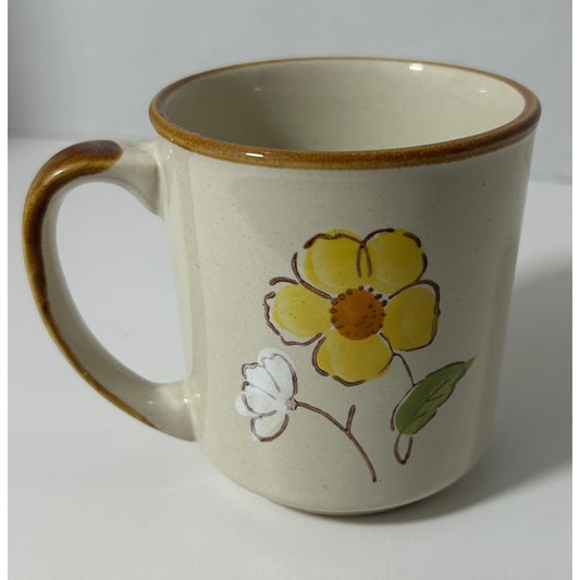 Vintage Casualstone JP Mug Korea Yellow Flower Stoneware Coffee Cup 3.5"