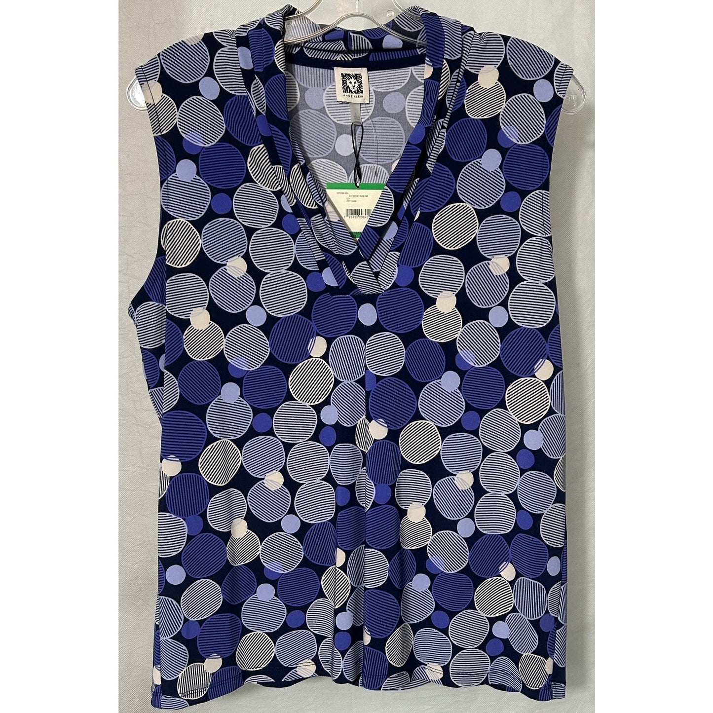 Anne Klein Polka Dot Cowl Neck Sleeveless Top Size L Blue White NWT