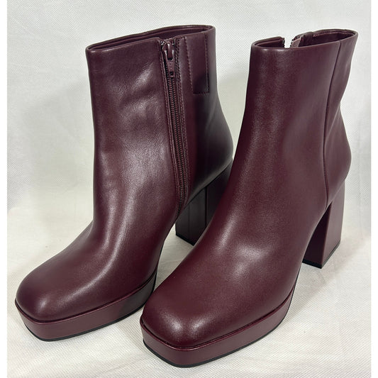 Lisa Vicky Burgundy Platform Ankle Boots Chunky Heel Women's Size 8M