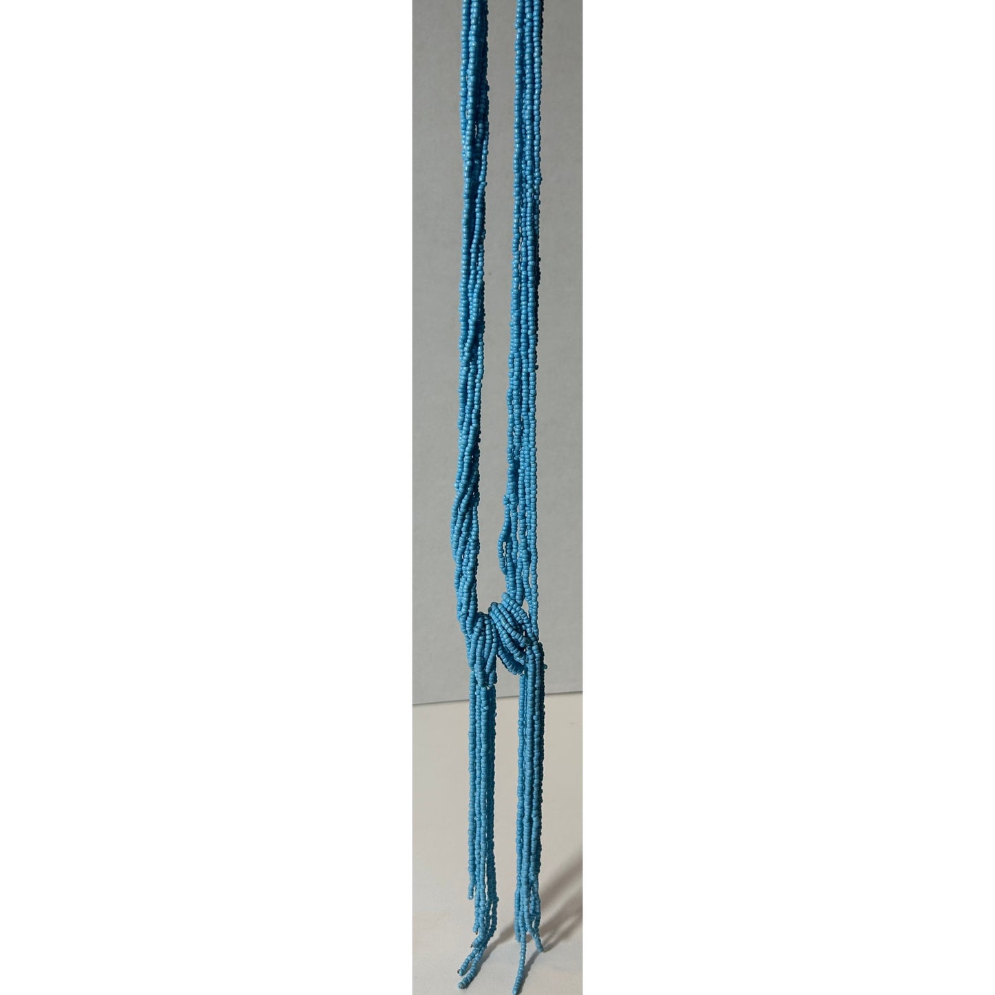 Vintage Blue Beaded Multi-Strand Knot Necklace 25” Boho Statement