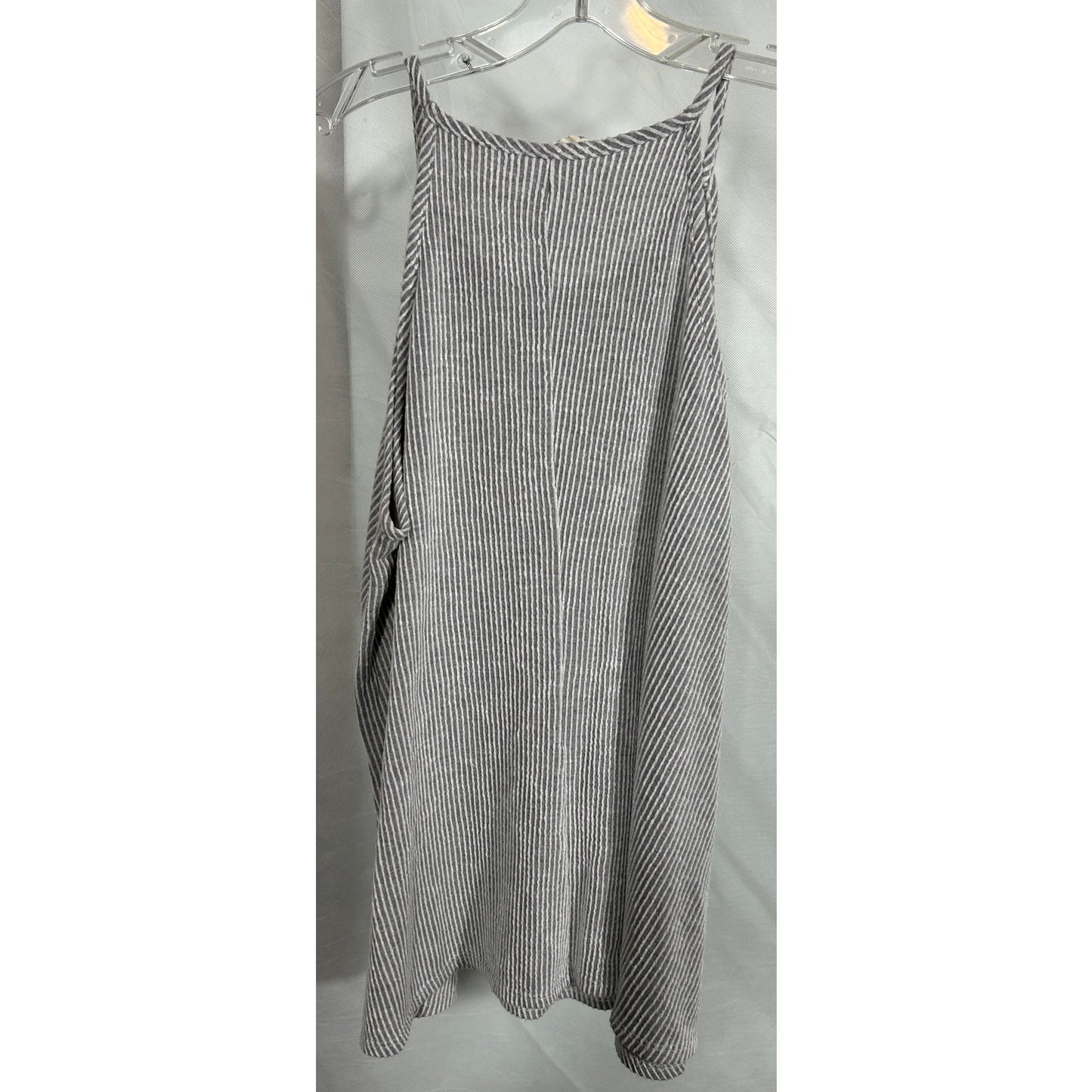 Forever Rose 3X Gray White Striped Knit Tank Top Plus Size High Neck