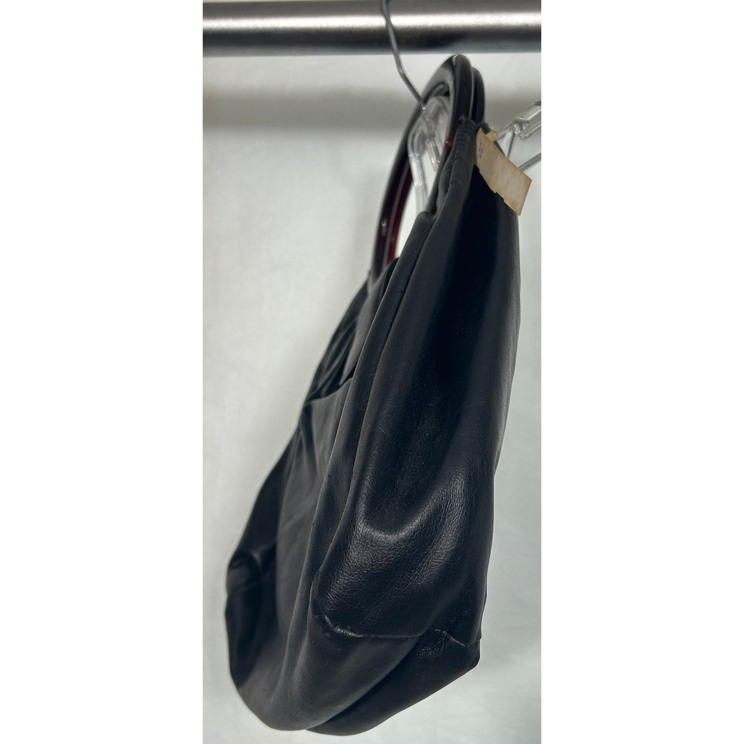 Vintage Black PVC Handbag with Tortoise Shell Handles 13.5"x15"