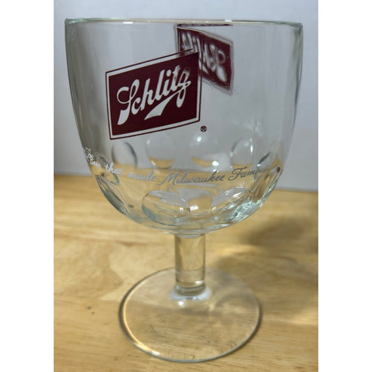Vintage Schlitz Beer Goblet Glass - 6" Tall, 4" Diameter
