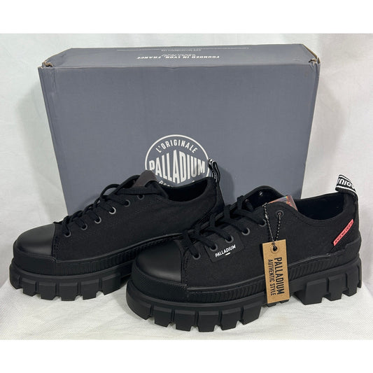 Palladium Revolt Lace Ox Black Low Platform Sneakers Size 9.5, New in Box