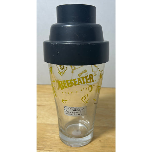Vintage Beefeater Gin Cocktail Shaker Glass with Black Strainer Lid
