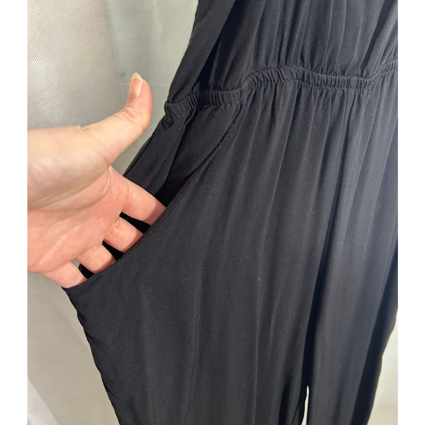 Factorie Black Sleeveless Jumpsuit with Adjustable Straps, Size Small