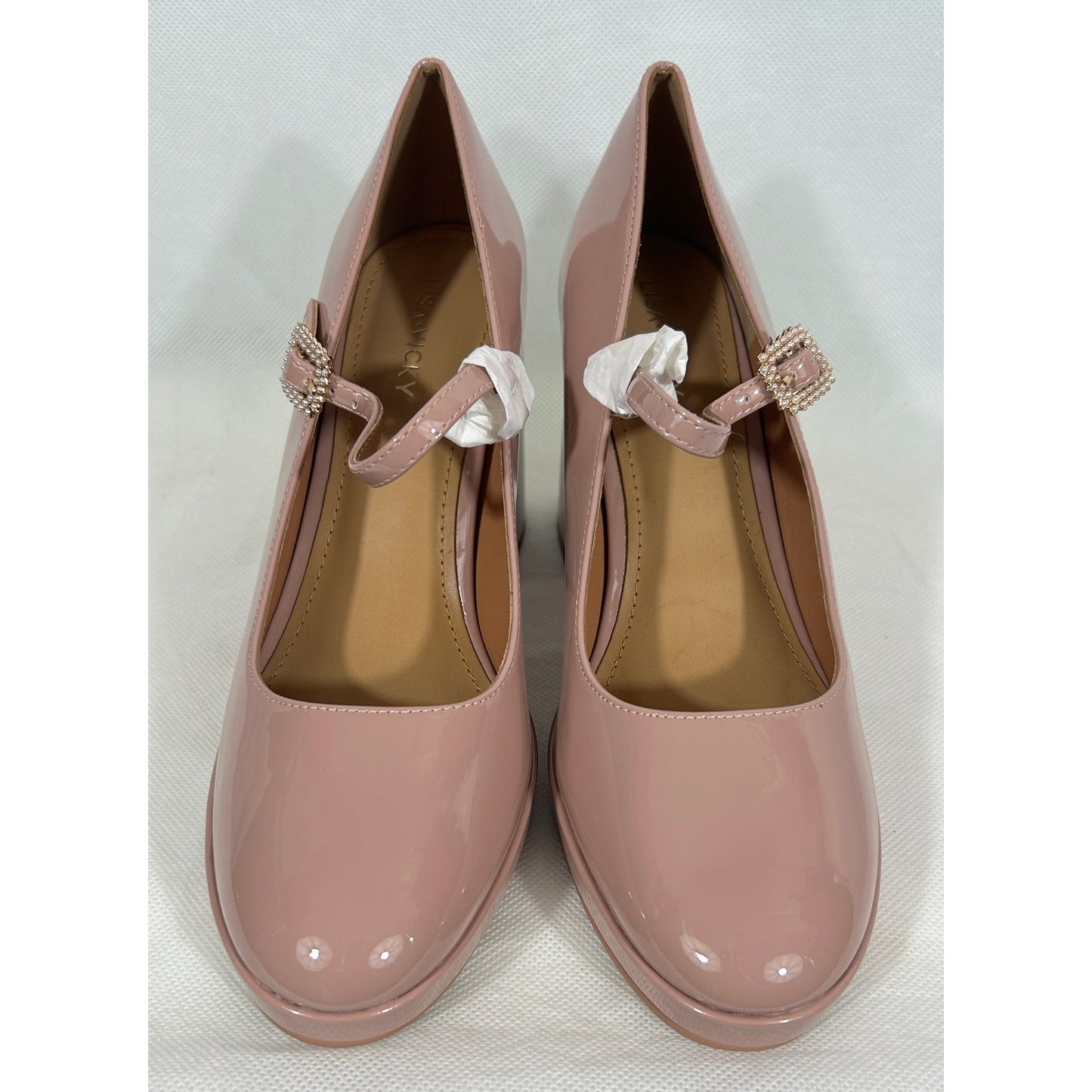 Lisa Vicky Blush Pink Patent Mary‑Jane Platform Heels Size 9M NIB