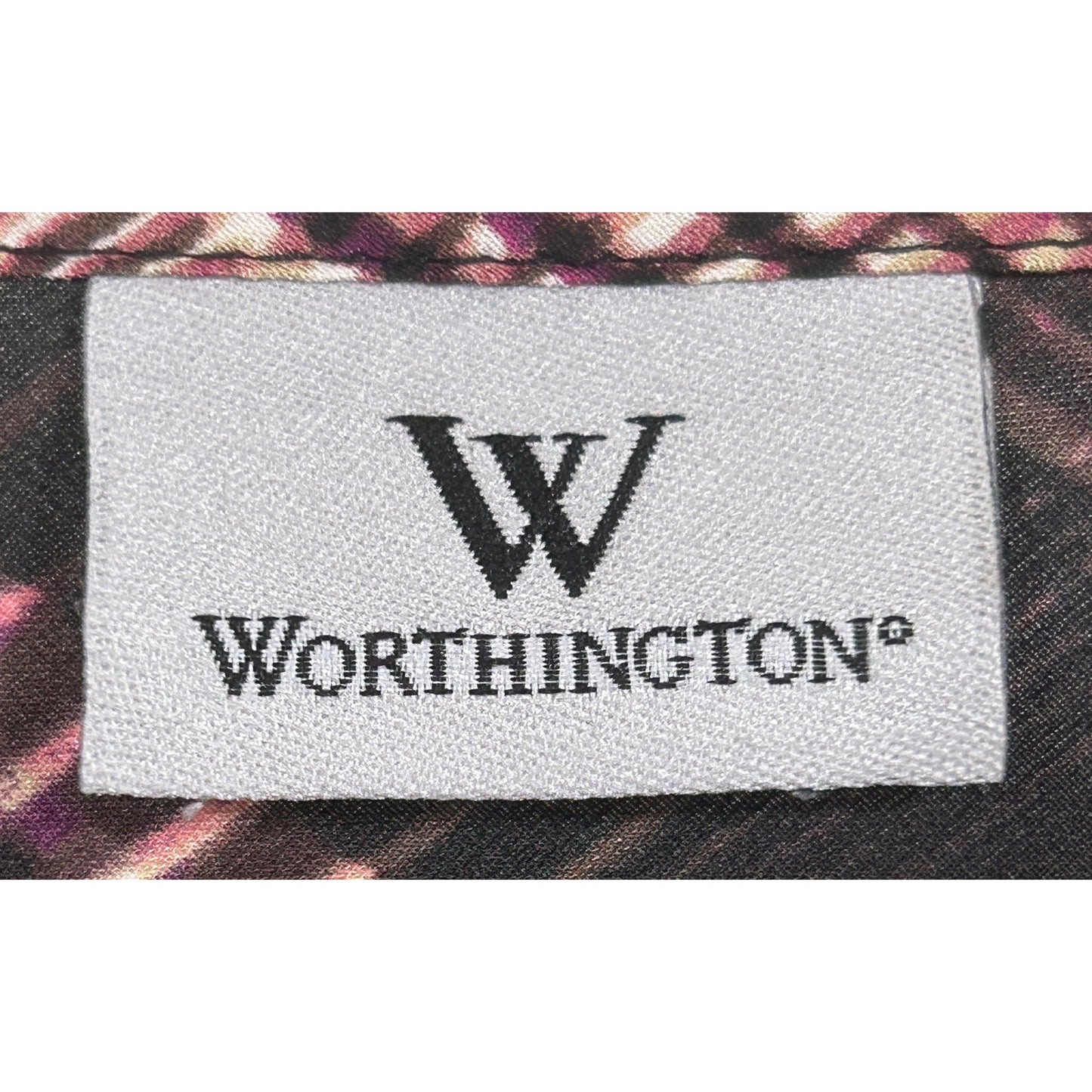 Worthington Pink Brown Abstract Tiered Chiffon Blouse Size L