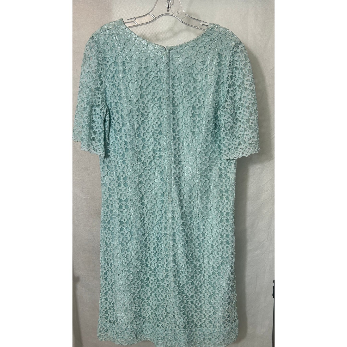 Handmade Seafoam Green Lace Dress Short Sleeve Lined Shift Style Size M