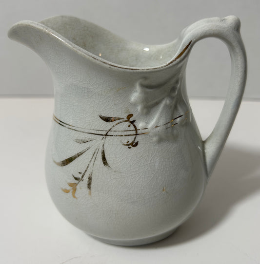 Antique Mellor & Co. English Ironstone Creamer Pitcher with Gold Floral Accents