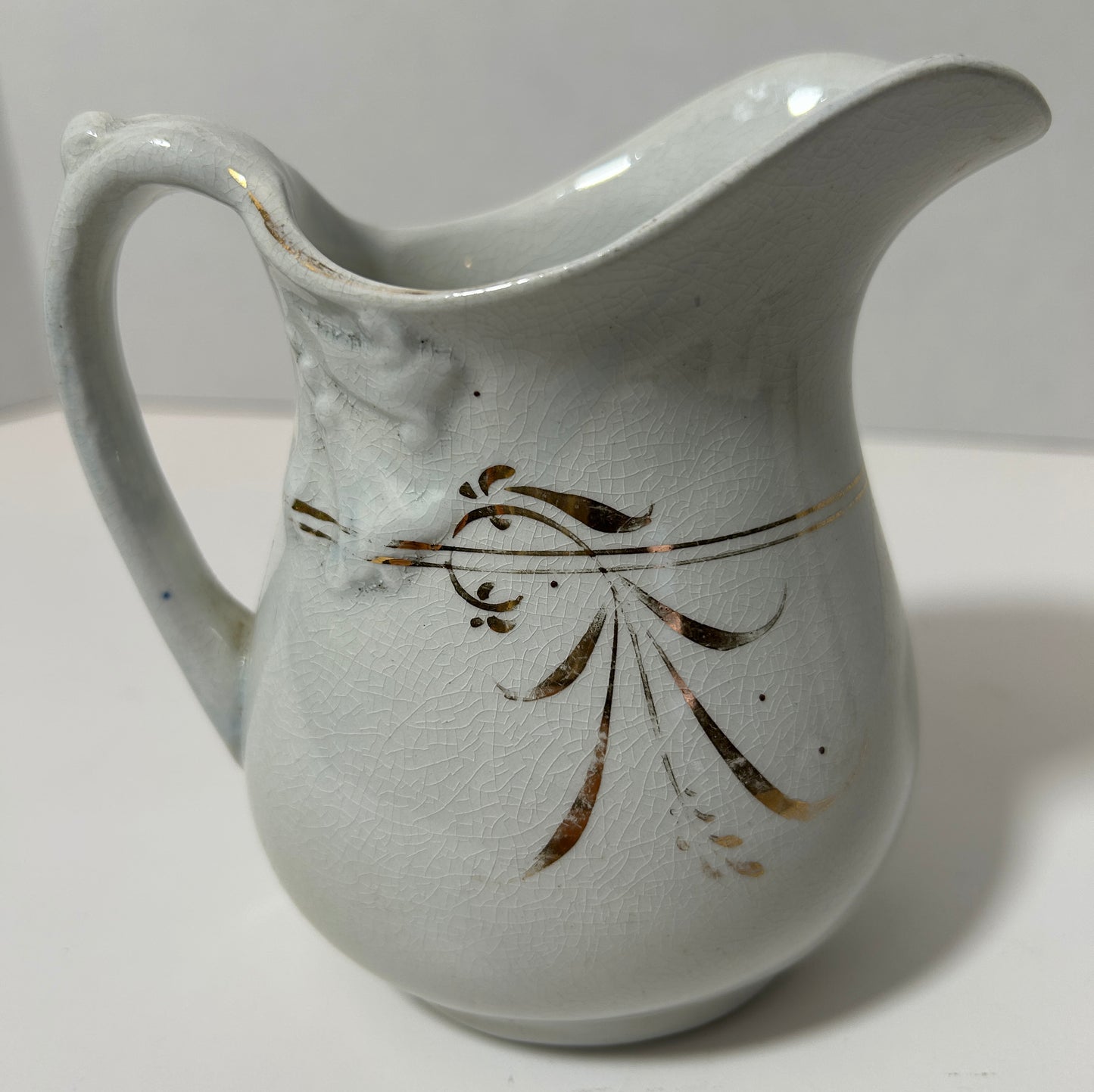 Antique Mellor & Co. English Ironstone Creamer Pitcher with Gold Floral Accents