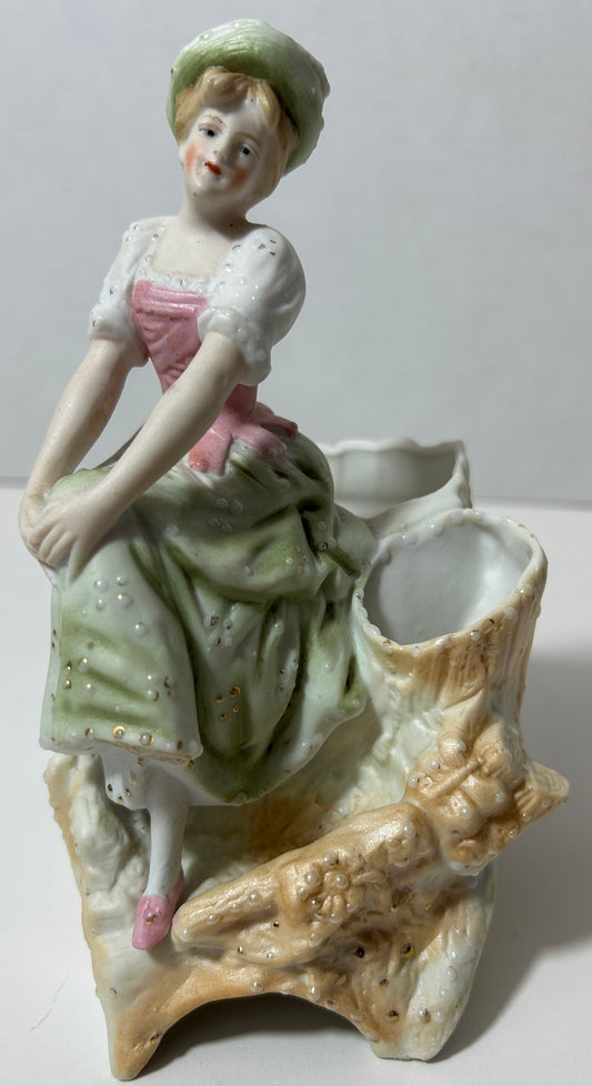 Antique Victorian German Porcelain Spill Vase – Lady in Pastoral Dress