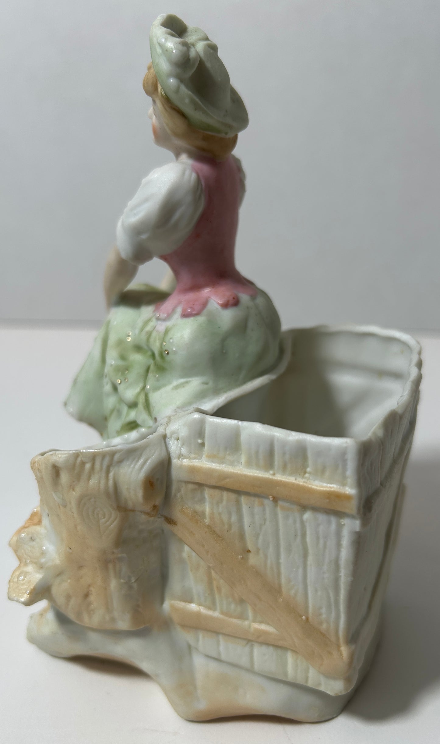 Antique Victorian German Porcelain Spill Vase – Lady in Pastoral Dress