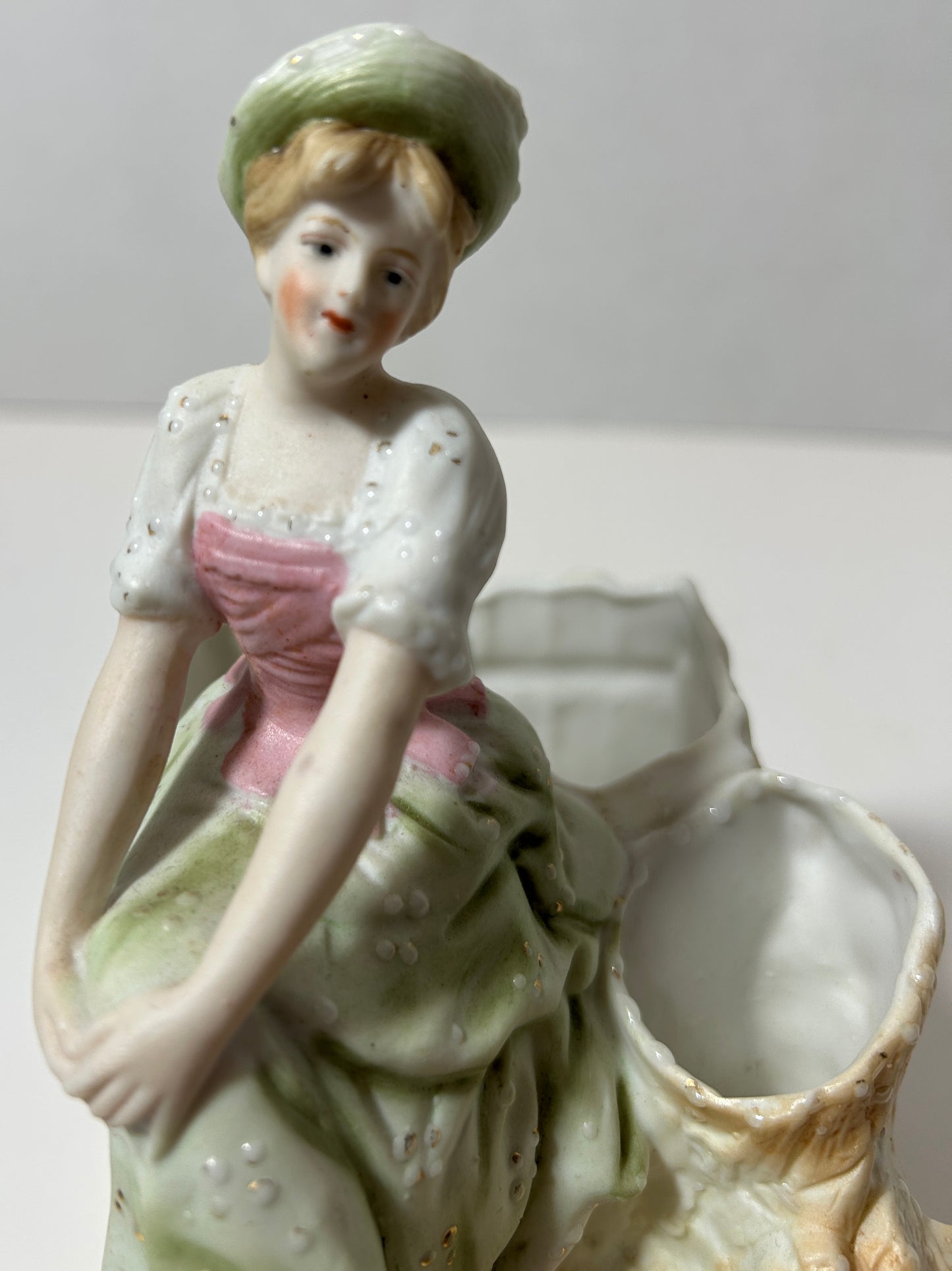 Antique Victorian German Porcelain Spill Vase – Lady in Pastoral Dress