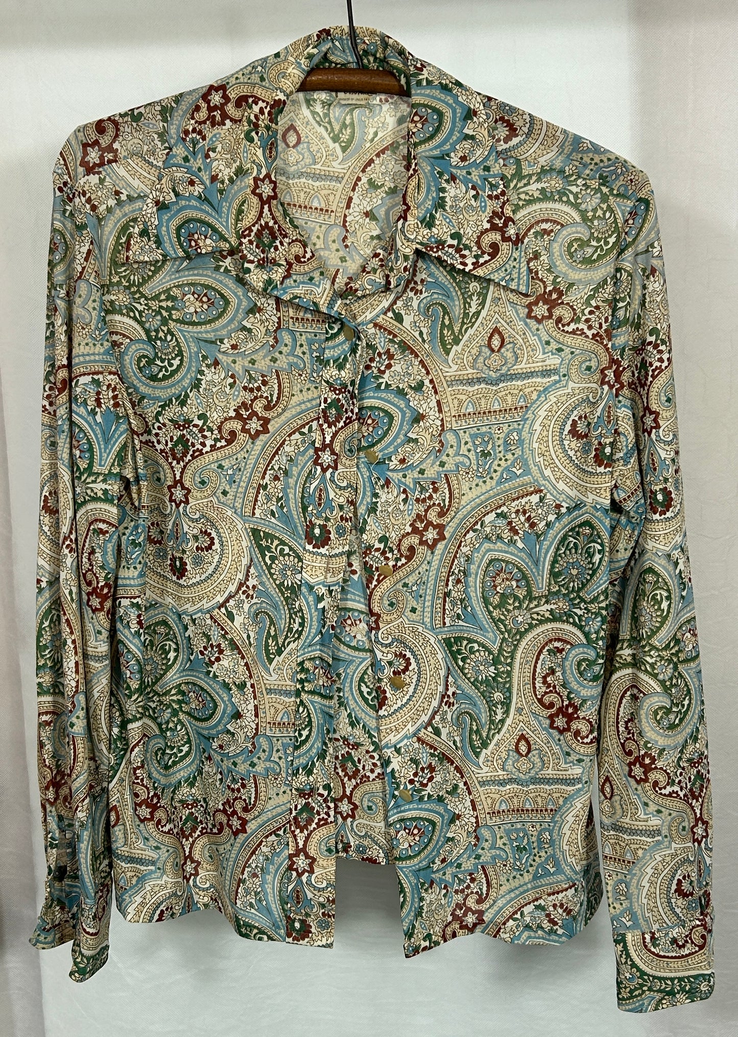 Vintage Leslie Fay Paisley Print Button-Up Blouse - 1970s Boho Chic Shirt | Size Medium