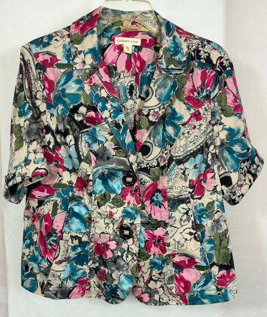 Coldwater Creek Floral Print Blazer - Size 14 - Button Front Short Sleeve Jacket