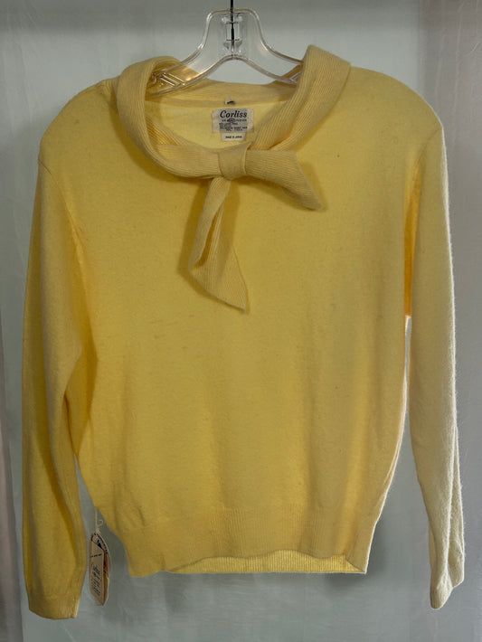 Vintage Corliss Yellow Wool Angora Sweater with Tie Collar | Made in Japan | NOS | Size M/L