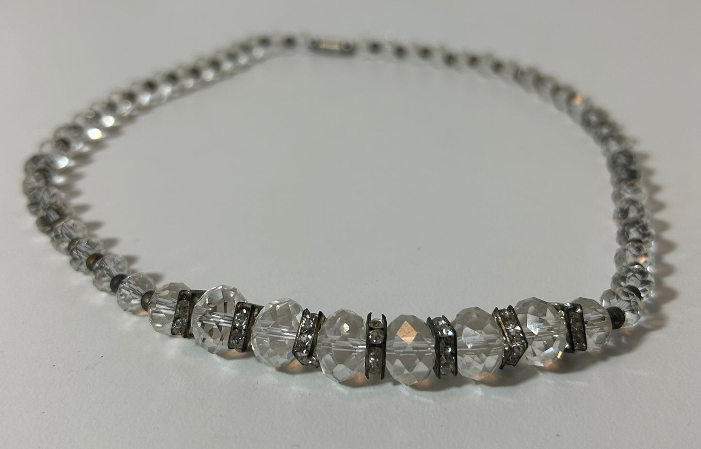 Vintage Crystal Beaded Choker Necklace with Rhinestone Spacers – Art Deco Style, Clear Faceted Glass Beads