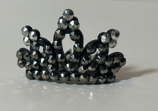 Black Rhinestone Tiara Hair Comb – Vintage-Style Mini Crown Hair Accessory for Formal or Costume Wear