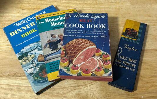 Vintage Kitchen & Homemaker Bundle: Taylor Thermometer + Cookbooks (4 pcs)
