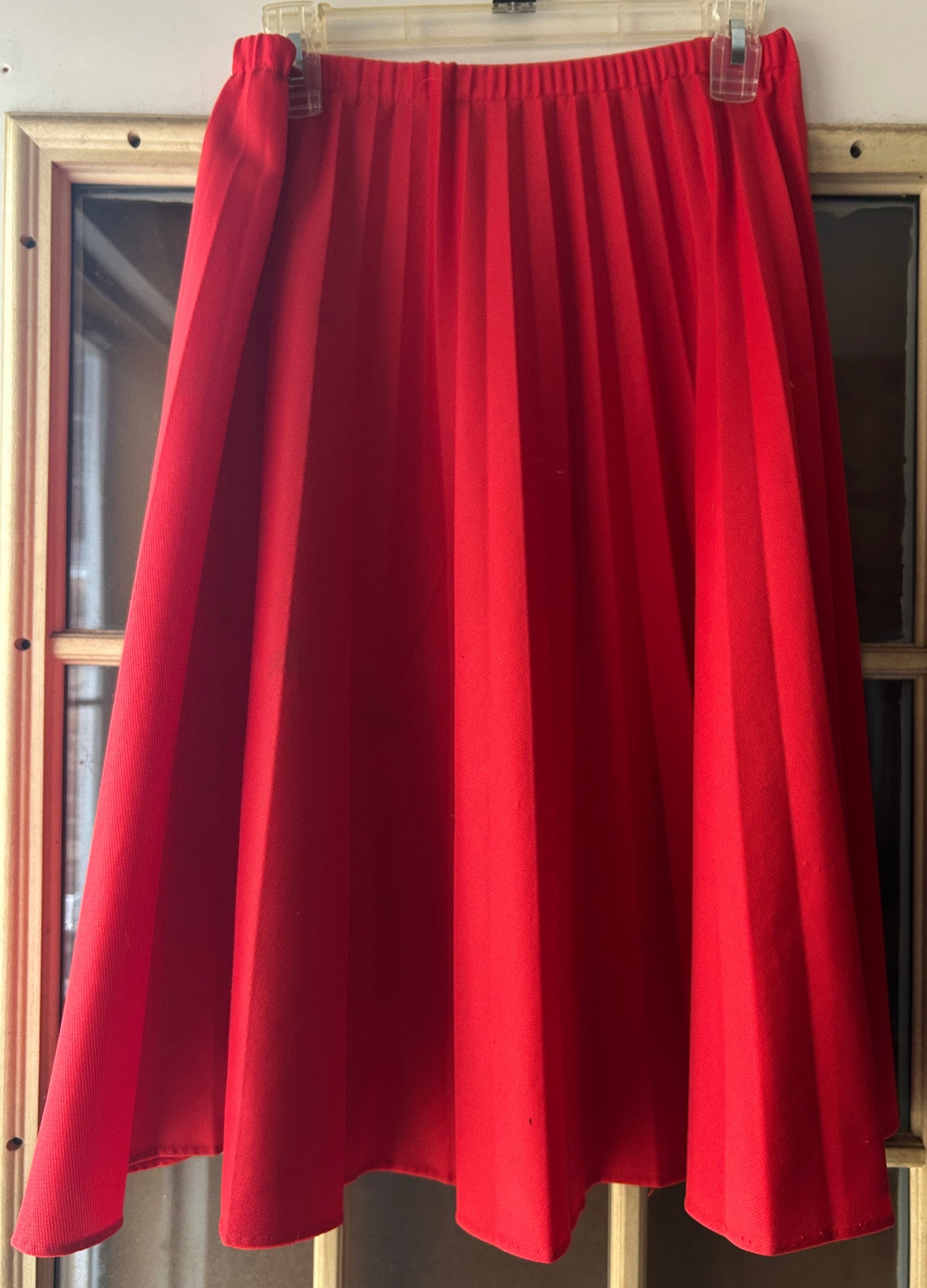 Pleated Red Midi Skirt