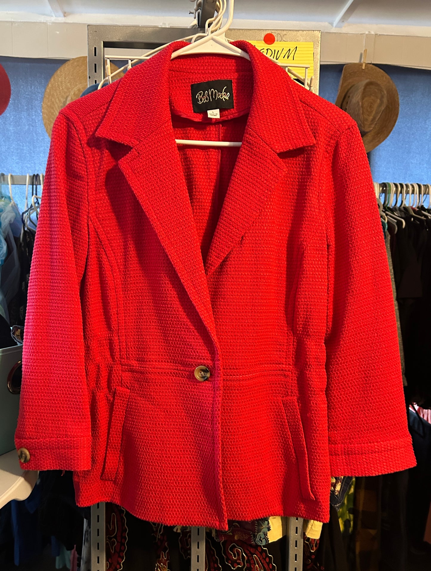 Vintage Red Textured Blazer – Bold & Chic