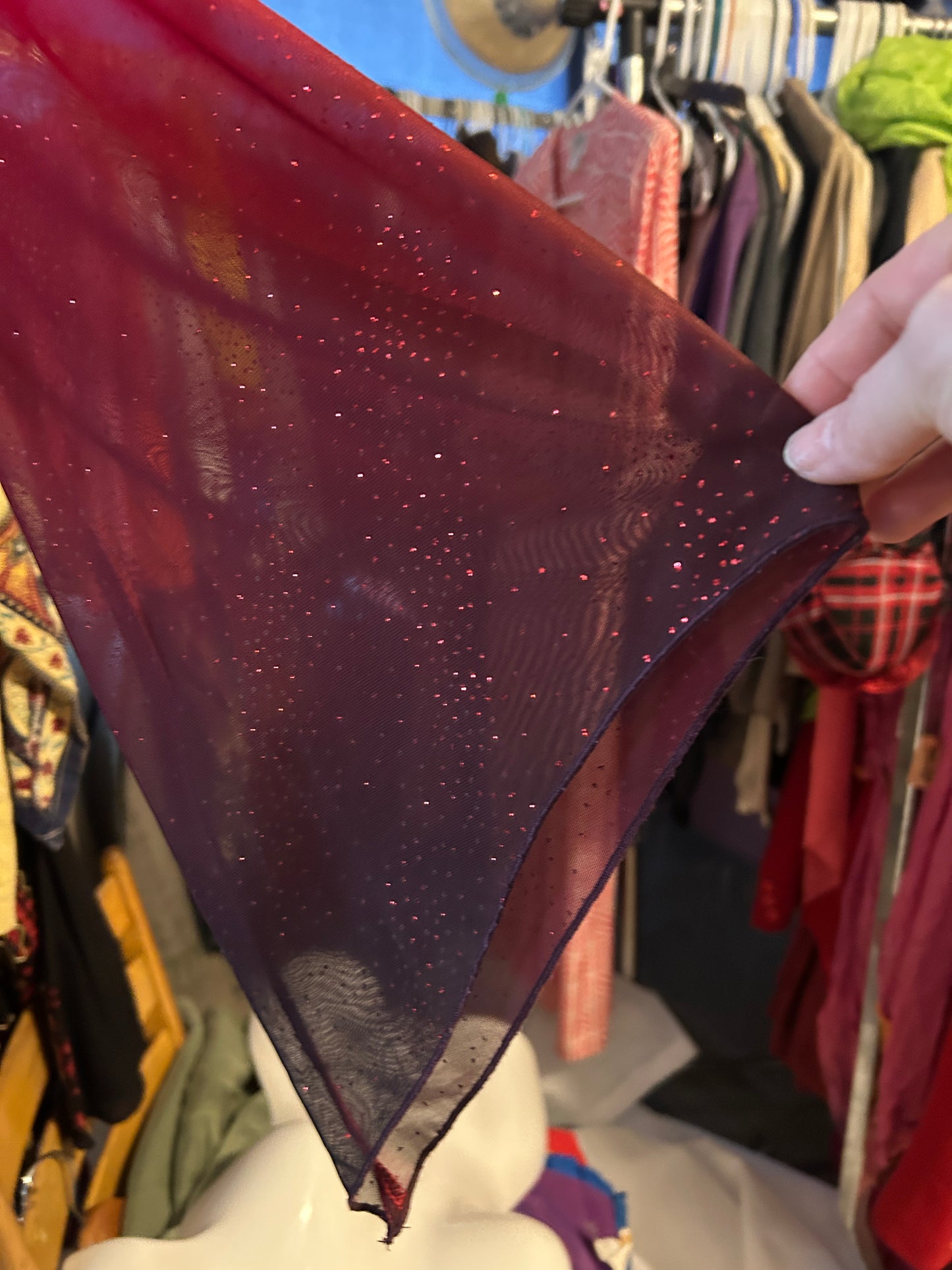 Red Ombre Glitter Sheer Blouse – Elegant & Flowing