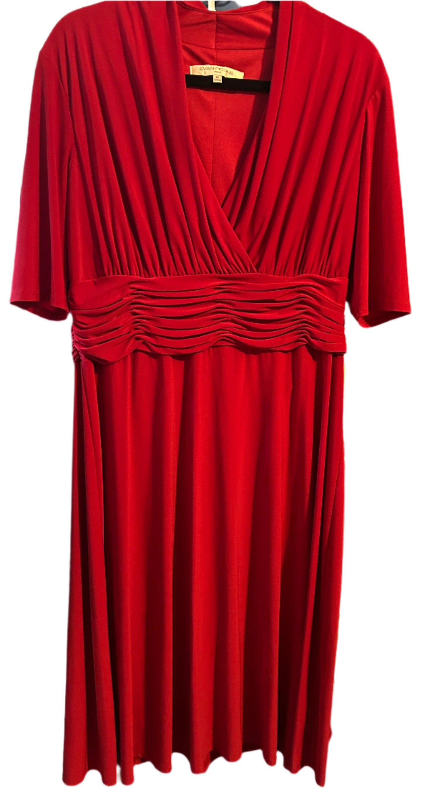 Elegant Red Ruched Waist Midi Dress – Classic & Flattering, Size 16